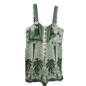 Farm Rio Macaw Elegance Romper Green White Women's XL Palm Print NEW FLAWS